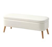 HOMCOM Tabouret de Rangement, Tabouret Rembourré avec 65 L de Stockage, Repose-Pieds, Tissu en Polaire, Bois de Caoutchouc, Mousse, 120 x 42 x 45 cm, Blanc Crème