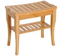 HOMCOM Tabouret de Salle de Bain en Bambou avec Étagère Banquette de Bain Imperméable et Robuste pour Salon SPA 47,5x26x44,5 cm Naturel