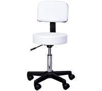 HOMCOM Tabouret massage à roulettes réglable en hauteur pivotant avec dossier ergonomique blanc