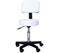 HOMCOM Tabouret massage à roulettes réglable en hauteur pivotant avec dossier ergonomique blanc