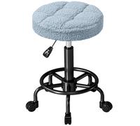 HOMCOM Tabouret Pivotant Rond Tabouret à Roulettes Hauteur Réglable 50-66 cm Siège Revêtu de Tissu Peluche Bleu