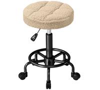 HOMCOM Tabouret Pivotant Rond Tabouret à Roulettes Hauteur Réglable 50-66 cm Siège Revêtu en Tissu Mouton Marron
