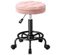 HOMCOM Tabouret pivotant Roulant réglable 50-66 cm Rose