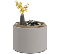 HOMCOM Tabouret Pouf rembourré, Lin, rangement dissimulé, couvercle réversible, 56cm x 56 cm x 42 cm, Gris clair + Naturel