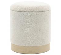 HOMCOM Tabouret rond 38 cm avec revêtement Sherpa, rangement et pied métallique effet bois, blanc crème