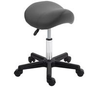 HOMCOM Tabouret roulant, assise en forme de selle, réglable en hauteur, pivotant à 360°, similicuir, gris, 48 x 47 x 45-57 cm