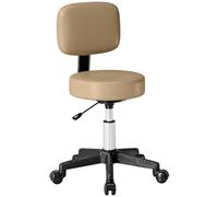 HOMCOM Tabouret roulant avec dossier réglable en hauteur 72-84 cm Tabouret de travail pivotant à 360° Tabouret de bureau pour bureau, salon, massage, spa, marron clair