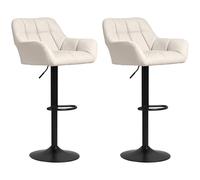 HOMCOM Tabourets de Bar 2 pièces Design Rétro réglables en Hauteur similicuir Tissu de Lin Crème + Noir