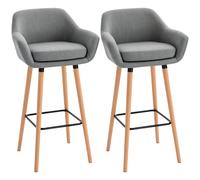 HOMCOM Tabourets de Bar Design scandinave - Lot de 2 tabourets de Bar Grand Confort avec Repose-Pieds et accoudoirs - Bois Massif Lin Gris foncé
