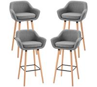 HOMCOM Tabourets de Bar Design scandinave Lot de 4 tabourets de Bar avec Repose-Pieds et accoudoirs Bois massif Lin Gris foncé