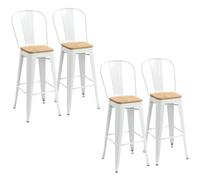 HomCom Lot de 4 tabourets de bar industriels empilables avec dossier & repose-pied 76 cm blanc