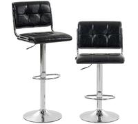 HOMCOM Tabourets de Bar Hauteur Réglable Pivotant 360° Lot de 2 Noir | Chaises de Bar en PU, Siège Rembourré, Dossier et Repose-Pieds, Base en Métal, pour Îlot Central, Salle à Manger, Cuisine