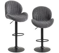 HOMCOM Tabourets de Bar Lot de 2 Chenille Hauteur Réglable 62-83cm Gris | Chaises de Bar, Pivotant 360°, Siège Rembourré, Dossier et Repose-Pieds, Base en Acier, pour Îlot Central, Salle à Manger