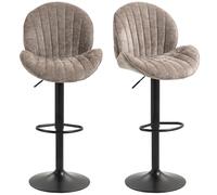 HOMCOM Tabourets de Bar Lot de 2 Chenille Hauteur Réglable 62-83cm Marron | Chaises de Bar, Pivotant 360°, Siège Rembourré, Dossier et Repose-Pieds, Base en Acier, pour Îlot Central, Salle à Manger