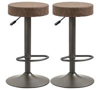 HOMCOM Tabourets de bar réglables pivotants 2 pièces Marron/Gunmetal | Tabourets de bar avec repose-pieds, assise ronde en cuir PU, pour cuisine et salle à manger
