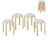 HOMCOM Tabourets de Salle à Manger x4 empilables Blanc crème | Tabouret en contreplaqué de bouleau avec aspect lin, tabouret de cuisine rembourré, salon