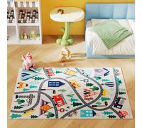 HOMCOM Tapis à motif autoroute, fond blanc, fausse fourrure douce, facile à entretenir, Multicolore