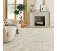 HOMCOM Tapis salon 200 x 140 cm, tapis à poils épais géométrique, moelleux et antidérapant, crème
