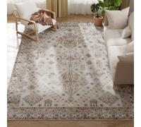 HOMCOM Tapis Vintage Flanelle antidérapant Lavable 290x200 cm Beige | Moquette, salon, chambre, salle à manger, bureau à domicile