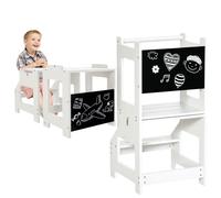 HOMCOM Tour d'apprentissage pour enfants transformable en table et chaise montessori learning kitchen helper pour petit bébé avec tableau noir