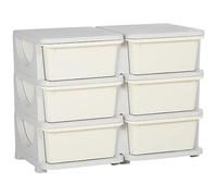HOMCOM Organisateur de jouets pour enfants à 3 niveaux avec 6 tiroirs, boîtes de rangement en plastique, coffre à jouets pour chambre d'enfant, crèche, salon, pour garçons et filles 3-6 ans, crème