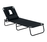 HOMCOM Transat bain de soleil chaise longue de jardin pliant avec dossier réglable multiposition dim. 190L x 56I x 28H cm