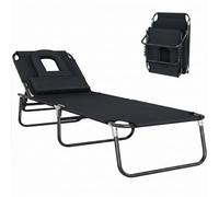 HOMCOM Transat de Jardin Chaise Longue Pliante Bain de Soleil Noir | Bain de Soleil