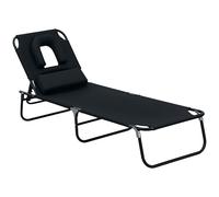 HOMCOM Transat de Jardin Chaise Longue Pliante Bain de Soleil pour Lecture Noir