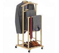 HOMCOM Valet de Chambre à Roulettes, Portant à Vêtements en Bambou, Chêne