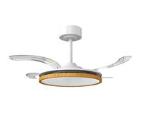 HOMCOM Ventilateur de plafond avec lumière et télécommande, plafonnier ventilateur 95 cm avec pales rétractables, bois naturel