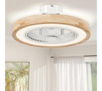 HOMCOM Ventilateur Plafond Réversible LED RGBW 50 cm Effet Bois Naturel | Télécommande, 6 Vitesses, Minuterie, Luminosité Réglable, Moteur CC Silencieux, pour Chambre, Salon