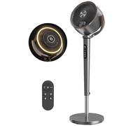 HOMCOM Ventilateur sur pied silencieux 20 dB pour chambre, télécommande, circulateur d'air, oscillation 70°+90°, 12 vitesses, minuterie 12H, lumière LED, moteur BLDC puissant, hauteur réglable, gris
