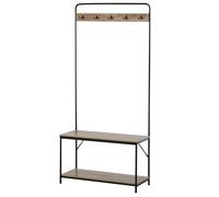 HOMCOM Vestiaire Entrée Banc Porte-Manteaux Étagère Chaussures Style Industriel Imitation Chêne Métal Noir Aosom France