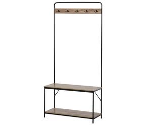HOMCOM Vestiaire Entrée Banc Porte-Manteaux Étagère Chaussures Style Industriel Imitation Chêne Métal Noir Aosom France