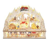 HOMCOM Village de Noël Lumineux 20 LED Animé 45 x 10 x 35 cm Bois Naturel | En Arc à 3 Niveaux, Effet Bois, Fonctionne sur Piles