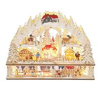 HOMCOM Village de Noël lumineux avec 20 LED, village de Noël animé en arc, fonctionne sur piles, 45 x 10 x 35 cm, bois naturel