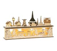 HOMCOM Village de Noël Lumineux en Bois 10 LED Blanc Chaud 45 x 10 x 25 cm | Décoration de Noël, Maison Miniature sur Table