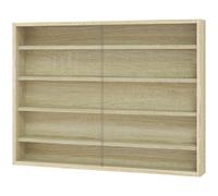 HOMCOM Vitrine à 5 Étagères Ajustables en Bois avec Portes en Verre, 80x9.5x60 cm, Bois Naturel