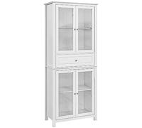 HOMCOM Vitrine de cuisine avec 4 portes en verre trempé tiroir et étagères réglables pour salon 74 x 35,5 x 181,5 cm Blanc