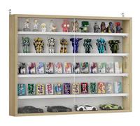 HOMCOM Vitrine pour Collection 4 Étagères, 80x9,5x60cm Chêne | Vitrine Murale, Étagères Réglables, 2 Portes Coulissantes en Verre, pour Collection de Figurines et Voitures Miniatures