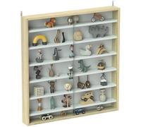 HOMCOM Vitrine pour Collection vitrine Murale 80 x 9,5 x 83 cm avec 6 étagères réglables en Hauteur et 2 Portes coulissantes en Verre, pour Collection de Figurines et Voitures Miniatures, chêne