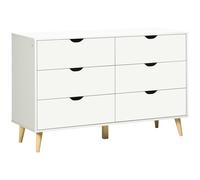 HOMCOM Wide Chest of Drawers, 6-Drawer Storage Organiser Unit with Wood Legs for Bedroom, Living Room, White