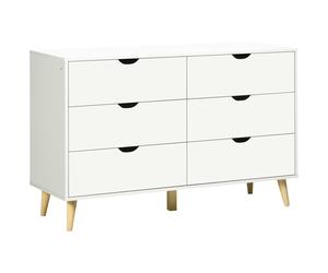 HOMCOM Wide Chest of Drawers, 6-Drawer Storage Organiser Unit with Wood Legs for Bedroom, Living Room, White