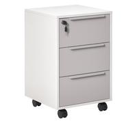 HOMCOMCaisson de bureau rangement sur roulettes 3 tiroirs 1 verrouillable avec 2 clés en bois blanc et gris