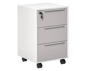 HOMCOMCaisson de bureau rangement sur roulettes 3 tiroirs 1 verrouillable avec 2 clés en bois blanc et gris