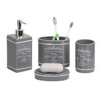 Home Basics Paris Collection Ensemble d'accessoires de Salle de Bain 4 pièces avec Distributeur de Savon, Porte-Brosse à Dents, gobelet, Porte-Savon avec décoration élégante pour compléter n'importe