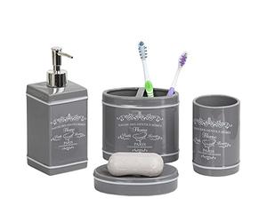 Home Basics Paris Collection Ensemble d'accessoires de Salle de Bain 4 pièces avec Distributeur de Savon, Porte-Brosse à Dents, gobelet, Porte-Savon avec décoration élégante pour compléter n'importe