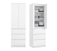 Home Collective Armoire 2 Portes avec 3 étagères et 3 tiroirs | Rangement pour Chambre, entrée ou Bureau | 50x40x180 cm (LxPxH) | Blanc