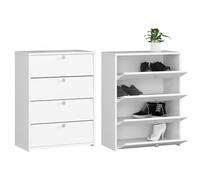 Home Collective Armoire à chaussures, blanche, avec quatre portes battantes, élégante, pour couloir, chambre à coucher, étagère à chaussures, 80 x 60 x 33 cm (H x l x P)
