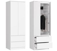 Home Collective Armoire blanche 60 cm de large 180 cm de haut, armoire avec 2 portes et 2 tiroirs, tringle à vêtements et 1 étagère, penderie, chambre à coucher, salon